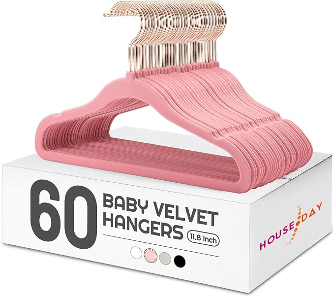 HOUSE DAY Velvet Baby Hangers for Closet, Kids Hangers Velvet 60 Pack, Non Slip Toddler Hanger 11.8 Inch, Durable Childrens Hanger for Newborn Baby Clothes- Blush Pink | Blush Pink Non Slip Toddler Hanger 11.8 Inch, Durable Childrens Hanger for Newborn... by HOUSEDAY
