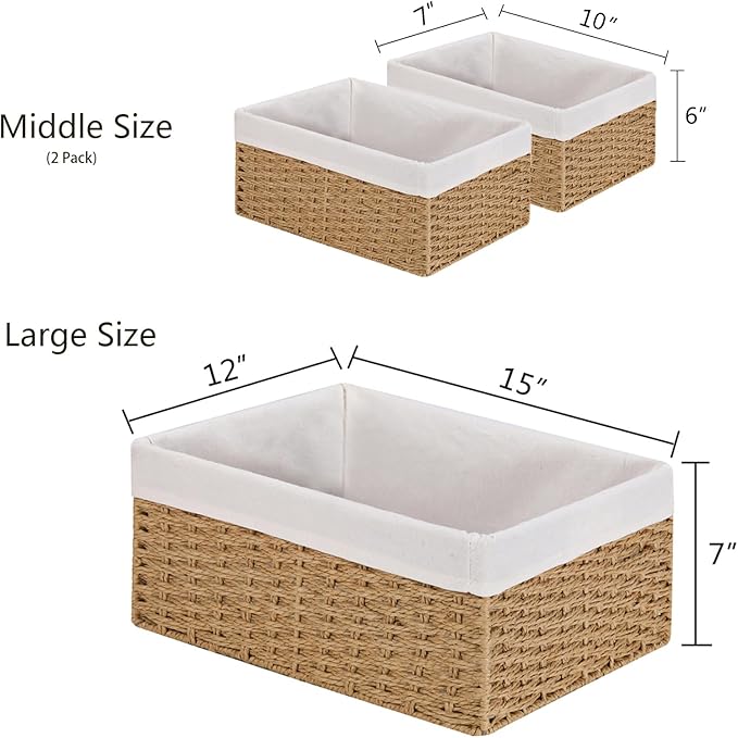 Wicker Baskets for Storage, Set of 5 Hand-Woven Wicker Storage Baskets for Shelves, Cube Storage Baskets Bins with Handles, Wicker Basket for Organizing Pantry Bedroom, Natural - Image 7