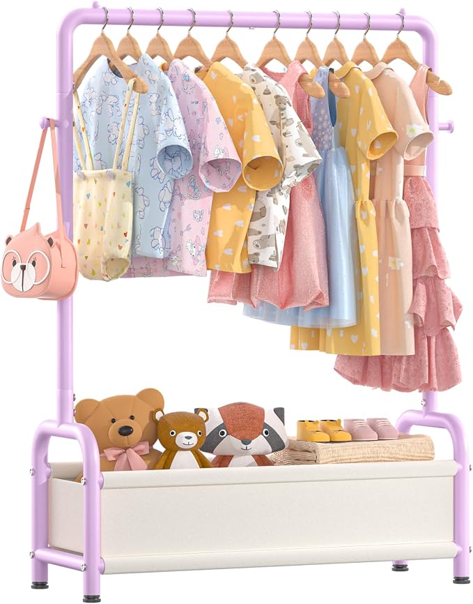Kids Clothing Rack with Storage Shelf, Kids Dress Up Storage | for Coats, Small Baby Garment Rack for Hanging Clothes, Toddler Wardrobe Closet Organizer (Purple, Classic) by Unknown