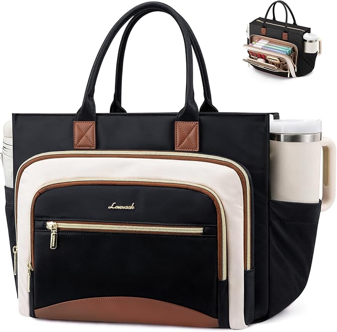 LOVEVOOK Work Tote Bags for Women,Laptop Teacher Bag With File Organizer | Large Cup Holder,Teacher Tote Bag,Nurse Bags,Multi-Pockets Professional Briefcase Business Purses Handbag by LOVEVOOK