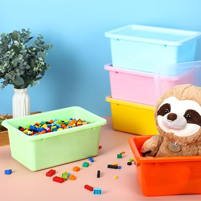 10 Pack Small Storage Bins with Clear Lids Multipurpose Colorful Plastic Cubby Containers Stackable Storage Toy Bins for Classroom, Nursery, Home, 11.4 x 7.5 x 4.9 Inches, 10 Colors - Image 3