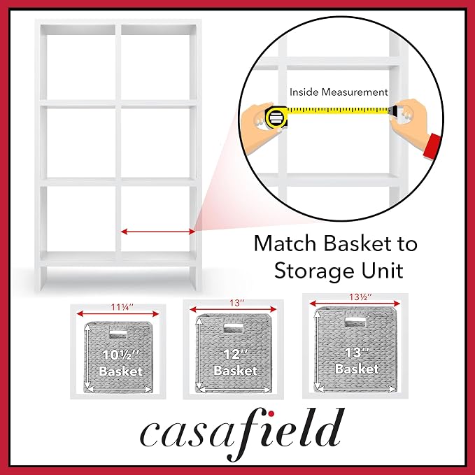 Casafield 10.5" x 10.5" Hyacinth Storage Baskets, Whitewash - Set of 4 Storage Organizers, Woven Wicker Cubes for Bathroom, Bedroom, Laundry, Shelves - Image 7