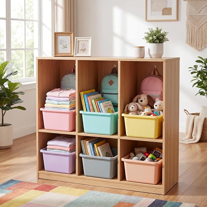 Tenceur 6 Pcs Plastic Book Bins for Classroom Library Cubby Bins Stackable Toy Storage Tubs Containers for School Office Home Nursery Playroom Organization, Pastel Color, 11.6 x 7.7 x 5 Inches - Image 4