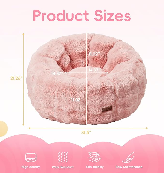 Hobestluk Medium Bean Bag Chairs Donut-Shaped Comfy Sofa Lounge Seat Floor | Pink, Beanbag Chair with Bubble Plush Cover Foam Filling Cozy Lounger Soft Seating for Bedroom Living Room Reading Corner - Image 2