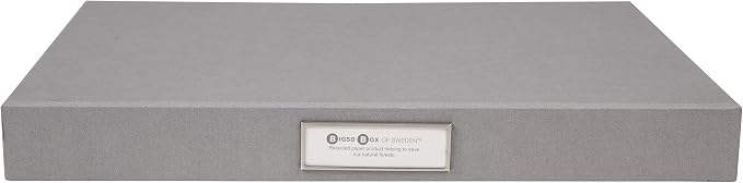 Bigso Sven Fiberboard Classic Hinged Document Box - File Organizer for Important Paperwork - Document Storage Box with Hinged Lid & Metal Label Window - 1.8 in x 13.2 in x 9.3 in - Grey - Image 2