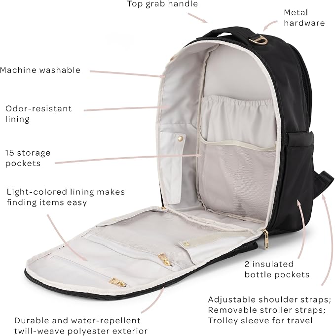 JuJuBe New Classic Diaper Bag Backpack with Portable Changing Pad, Stroller Straps, Large Travel Backpack for Boy or Girl, Carrying Baby Bottles, Wipes, Diapers, Pacifiers, Black, Mothers Day GIft - Image 4