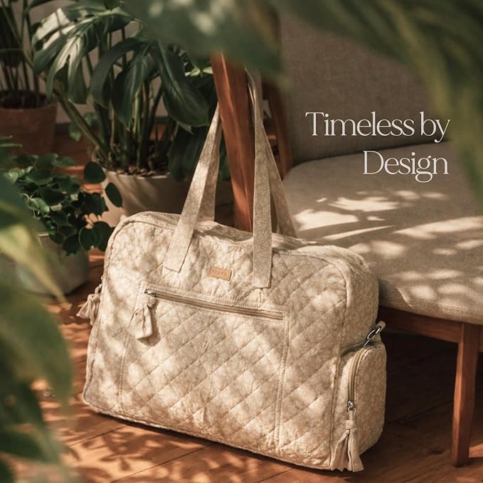 Staya Hospital Bag for Labor & Delivery - Quilted Weekender Bag for Women | Soft cotton quilted duffle, carry-on size, overnight & weekender bag, roomy with pockets, shoulder strap included - Image 7