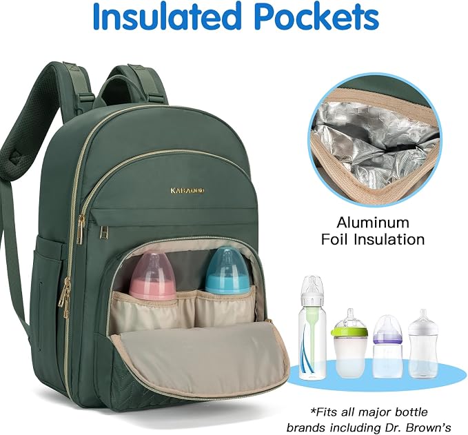 Baby Diaper Bag Backpack, Waterproof Diaper Backpack for Mom & Dad with Changing Pad, Insulated Pockets and Stroller Straps, Baby Shower Gifts for Girls & Boys, Sage - Image 3