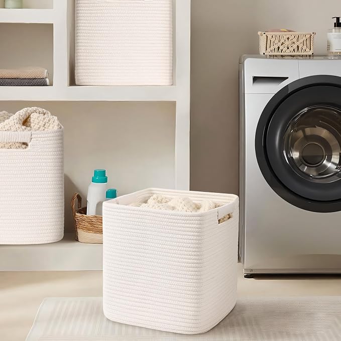 13 Inch Storage Cubes, 3 Pack Cube Storage Bins for Organizing, Cotton Rope Woven Baskets for Shelves, Bathroom, Kids Room, Closets, Baby Nursery - Image 7
