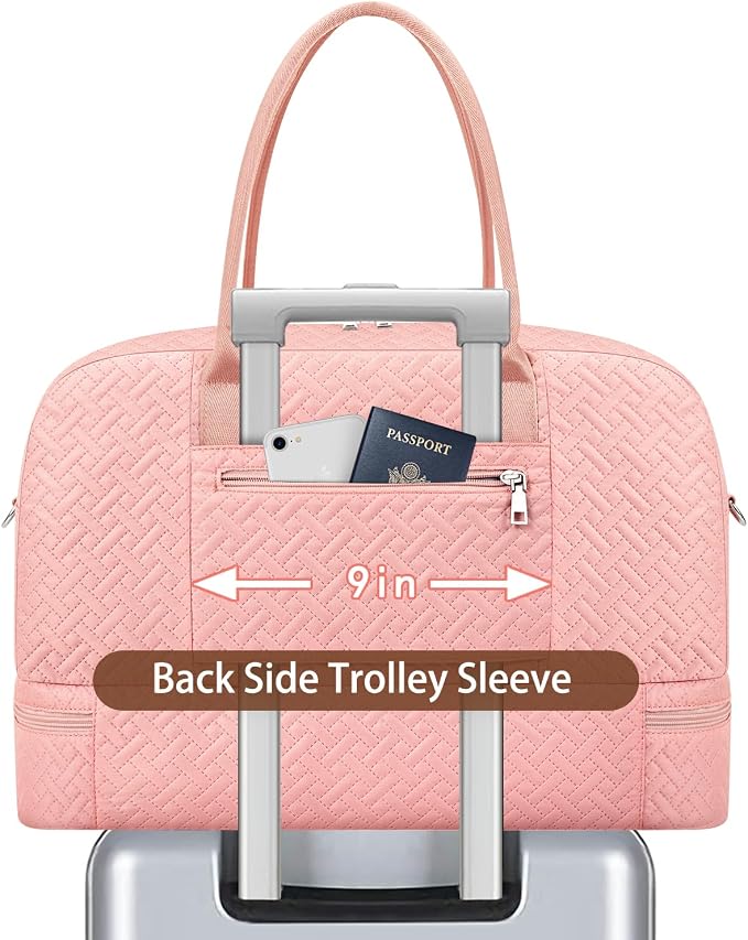 Weekender Bag for Women, Large Overnight Bag Canvas Travel Duffel Bag Carry On Tote with Shoe Compartment 21" 3Pcs Set - Image 3