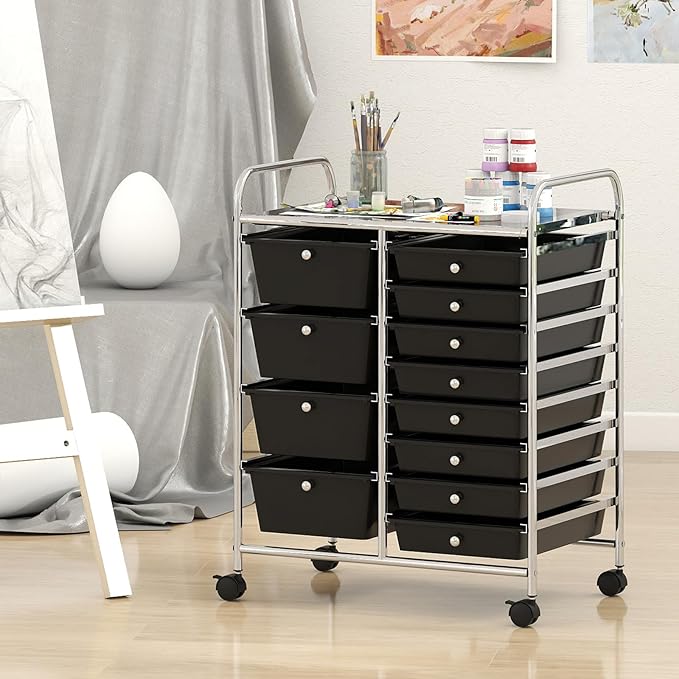 RELAX4LIFE 12-Drawer Rolling Storage Cart - Mobile Utility Drawer Carts with Wheels, Craft Organizers Cart for Classroom Organization and Storage, School, Office, Home - Image 9