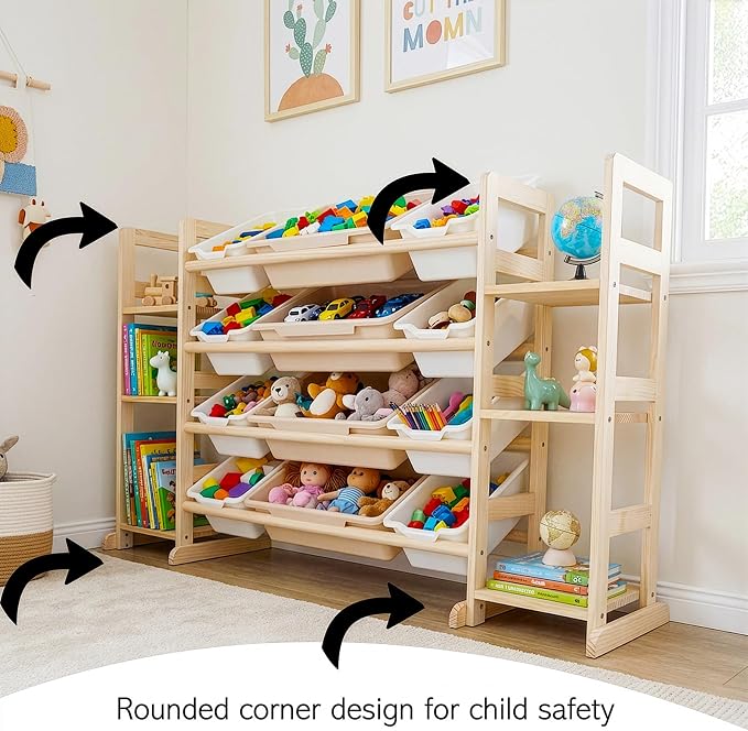 Amdermi Kids Toy Storage Organizer, 52 Inch White 6-Shelf Bookcase with 12 Bins, Cubby Toy Organizer for Toddler Playroom, Bedroom, Nursery - Image 6