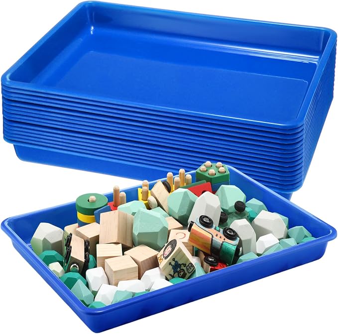 Maitys 15 Pack Plastic Art Trays 12 x 16 Inch Activity Crafts Trays Sensory Tray DIY Projects, Painting, Beads, Jewelry Office Home Organizer Arts and Crafts Supplies(Blue) by Maitys