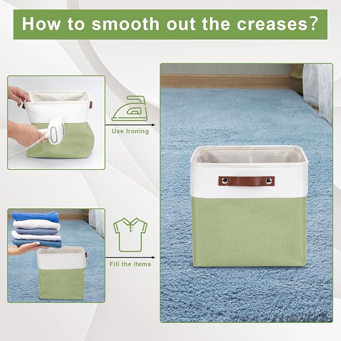 Collapsible Fabric Storage Cubes 11x11 Cube Storage Bins, 4 Pack Closet Baskets Box with Handles for Organizing, Shelf, Toys, Clothes, Home, Office, Nursery (Green&White) - Image 5