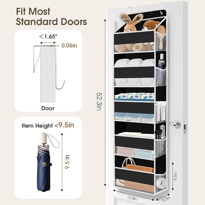 1Pack Over The Door Organizer Large Capacity Hanging Storage Room Organizer | 40 lb Capacity, Ultra-Sturdy, Foldable, Mesh Design with Clear Window, Space-Saving Organizer for Pantry, Nursery & Closet - Image 2