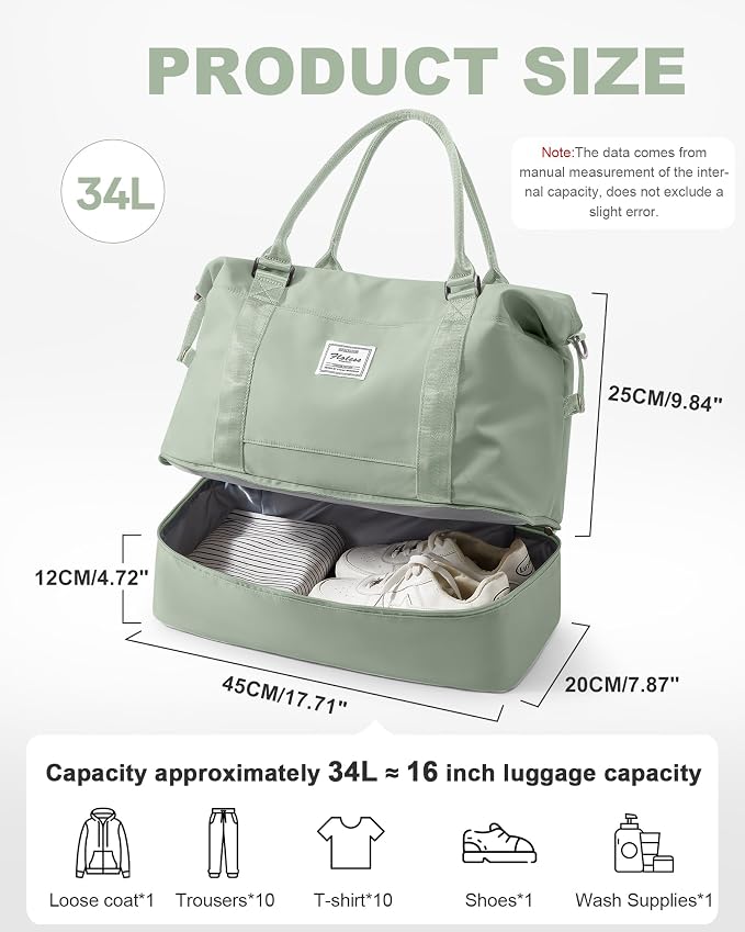Travel Duffel Weekender Bag Women Tote Carry On Bags With Shoe Compartment | 18x14x8 inches Travel Overnight Bags with Trolley Sleeve for Airplanes Sport Tote Gym for Men Lightweight Daypack BeigeGreen - Image 4