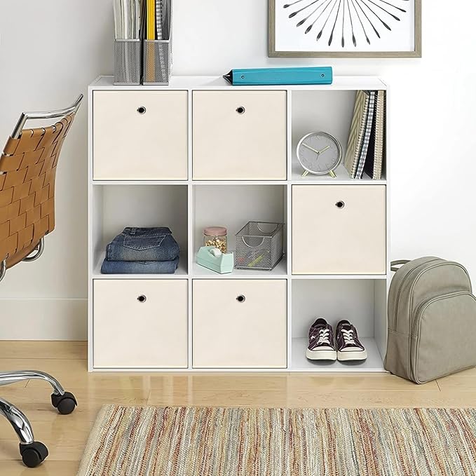 13x13x13 storage cube bins,collapsible fabric storage cubes Decorative storage basket,13 inch Record cube storage box for shelves,shelf,drawer,bathroom organizer,Set of 3 (Creamy-White） - Image 4