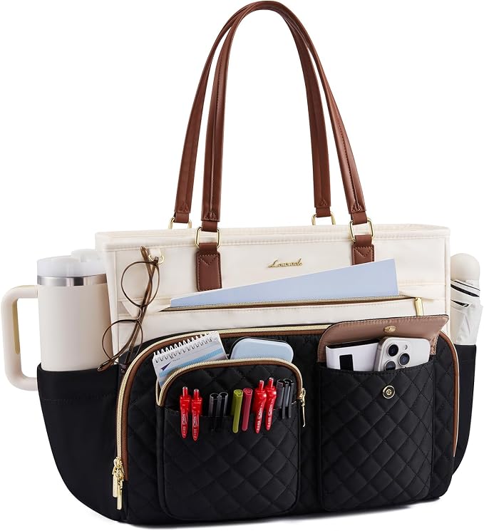 LOVEVOOK Teacher Tote Bag for Women Work, Laptop Bag with Large Cup Holder, Nurse Bag with Multi Pocket, Water-Resistant Business Travel Computer Briefcase Handbag Diaper Bag Mother Gift, 15.6 Inch by LOVEVOOK
