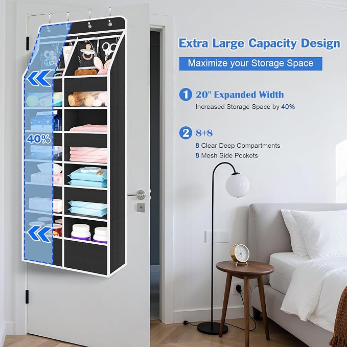 Univivi Upgraded Over the Door Organizer for Baby Nursery, Black, 5-Shelf | Fabric Door Organizer with Clear Window Deep Pockets, Over Door Hanging Organizer for Baby Essential, Bedroom, and Dorm - Image 8