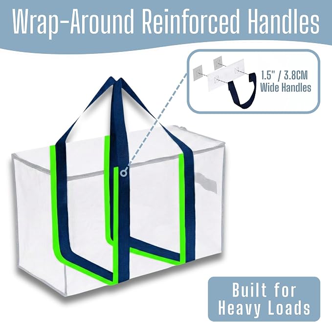 VENO 6 Pack Heavy Duty Moving Bags, Extra Large Storage Bags with Reinforced Handles & Strong Zippers, Foldable & Reusable Moving Box Alternative for Clothes & Dorm Storage - Image 2