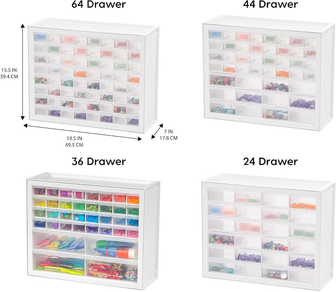 IRIS USA 36-Drawer Storage Cabinet, Bead Craft Supplies, Made in USA, White | Wall mountable, Stackable, Hardware, Electronics, Teacher Toolbox, Small Parts - Image 5