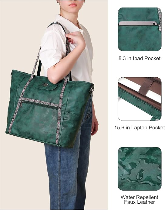 Large Laptop Tote Bag for Women Designer Leather Laptop Bag, 15.6in | Fashion Travel Backpack Purse Shoulder Handbag Fits 15.6 Laptop, Daily, Work, Business Trip, Weekend Travel, Teacher - Image 5