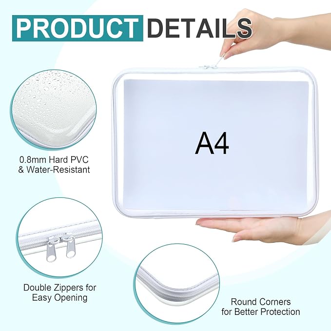 12 Pcs Clear Hard Zipper Case Back to School,3 Sizes | Plastic Zipper Pouch with 5 Sheets Alphabet Stickers Toy Storage Organizer Makeup Case for Travel Building Blocks Puzzles - Image 3