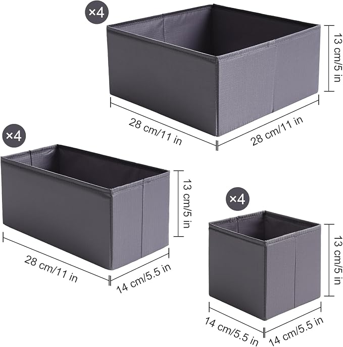 Drawer Organizers, Durable Fabric, Washable, with Base Support Boards, Small Storage Boxes for Bathroom, Closet, Dresser, Set of 12, Dark Grey - Image 2