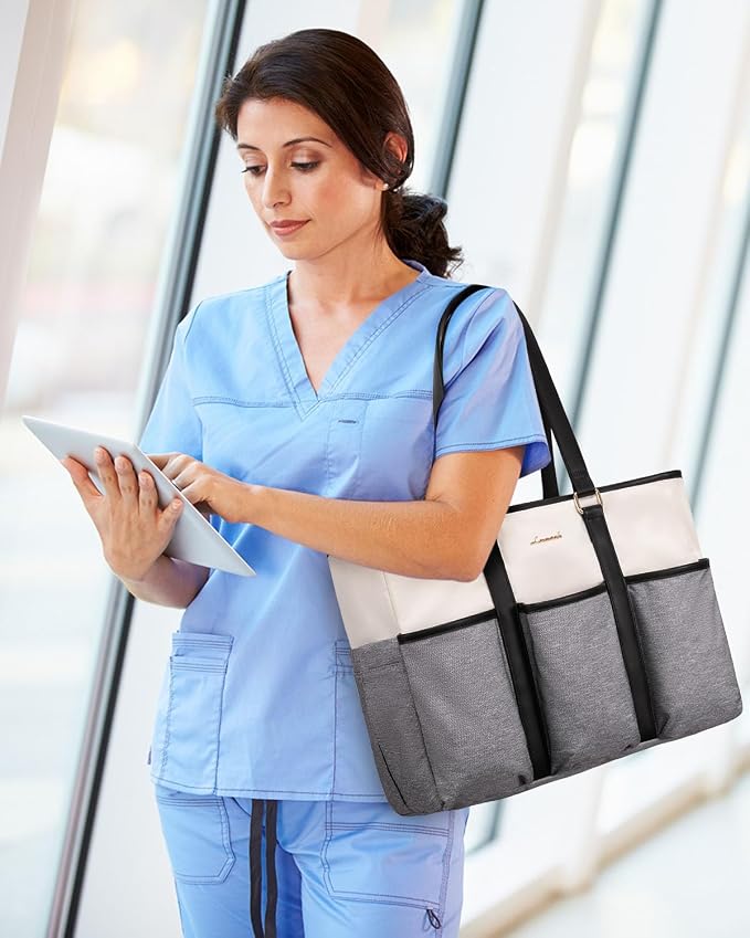 LOVEVOOK Nurse Work Tote Bag for Women With Large Cup Holder, Teacher Tote Laptop Bag for Women, Utility Bag For Work/Travel/College/Daily, Professional Computer Purse Handbag, 15.6 Inch - Image 2