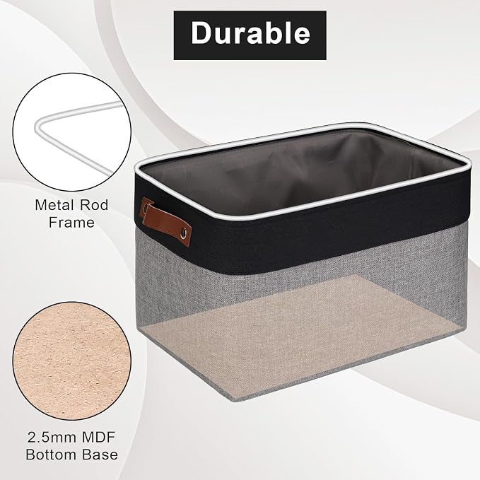 Storage Bins Large Fabric Storage Baskets for Shelves 3 Pack, Decorative Linen Closet Baskets with Handles for Organizing, Shelf, Clothes, Home, Office, 15x11x9.5Inches (Grey&Black) - Image 4