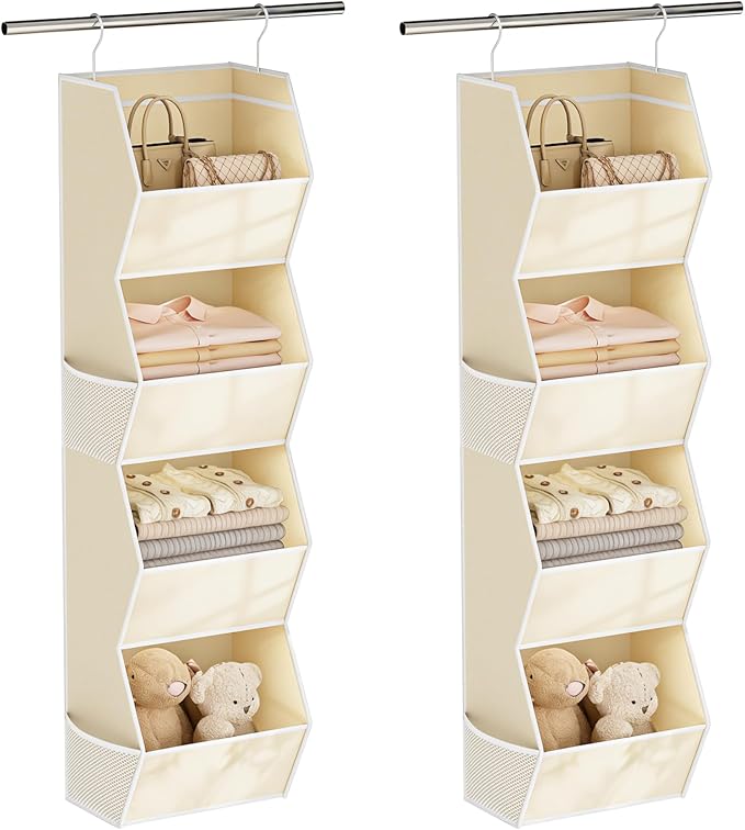 4 Shelf Hanging Closet Organizer Closet Storage for Wardrobe 2 Packs Beige | Hanging Storage Organizer for Closet Organizers and Storage, Hanging Clothes Organizer for Closet Organizer Closet Shelves by Wawocs