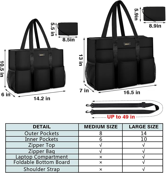 IBFUN Utility Tote Bag with 24 Pockets, Large Teacher Travel Tote for Women | Large Work Tote Bag 2pcs with Zipper for Travel Daily School Teacher Nurse, Large Lightweight Laptop Shoulder Bag Handbag - Image 6