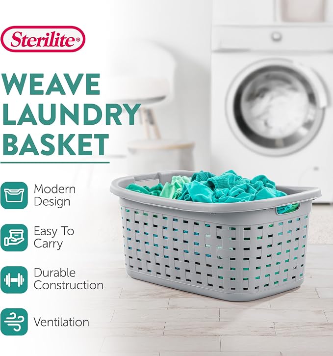 Sterilite Cement Gray Durable Weave Laundry Basket with Wicker Pattern (18 Pack) - Image 3