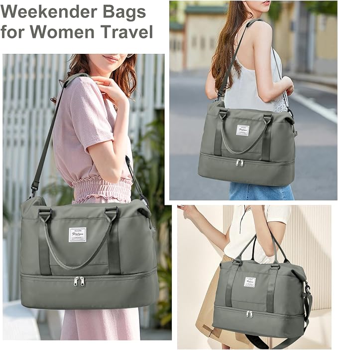 Weekender Bags for Women, Travel Duffel Bags with Shoe Compartment,Personal Item Travel Bag for Airlines, Carry on Overnight Tote Bag for women with Toiletry Bag, Olive Green - Image 2