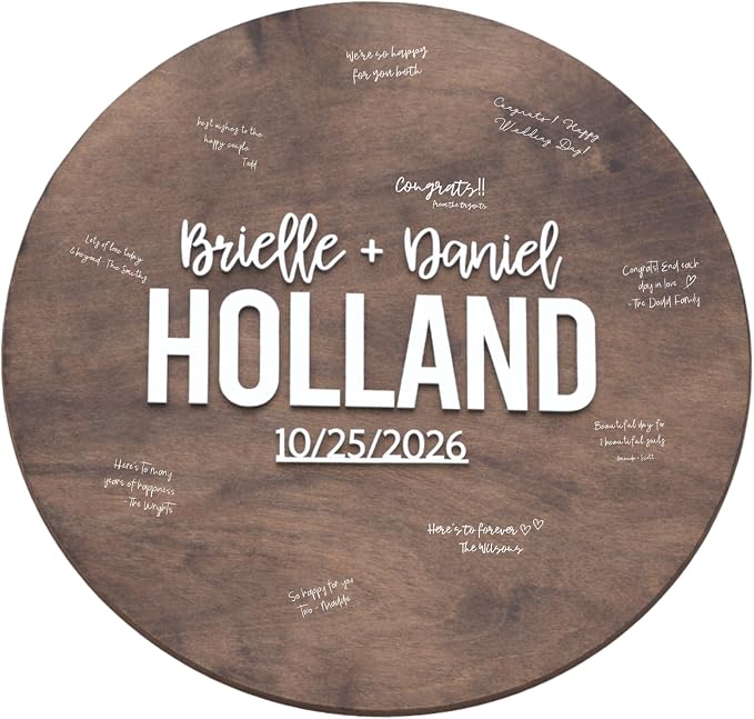 Personalized Round Guest Book Alternative Sign, Unique Guest Book Sign, Custom Alternative Guest Book, Wooden Guest Book, Wedding Ceremony Guestbook Sign (Design 9) by Obsidian+Home+Creations