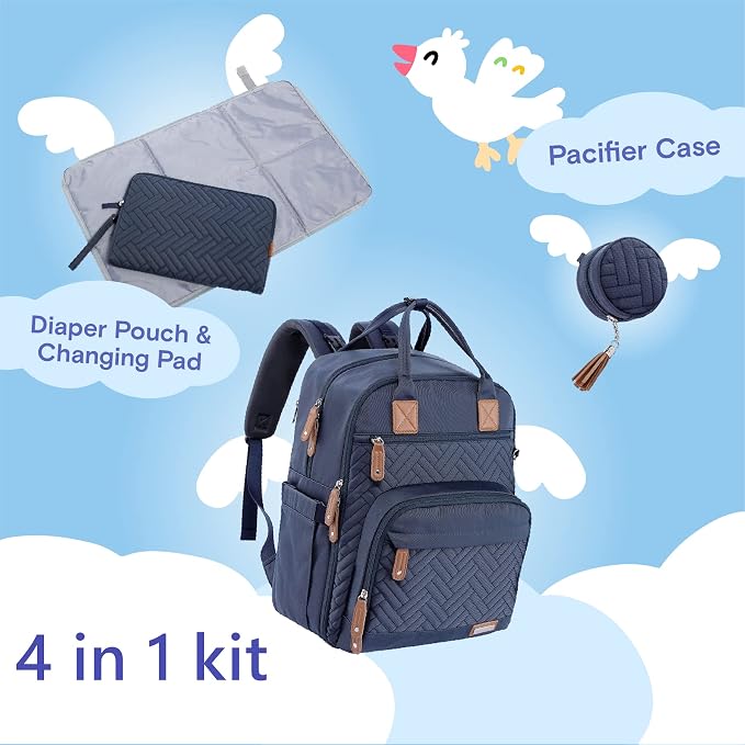 iniuniu Baby Diaper Bag Backpack, 4 in 1 kit Large Capacity Travel Backpack | Waterproof Backpack for Moms Dads,Travel Backpack with Pouch,Washable Changing Pad, Baby Essentials - Image 2