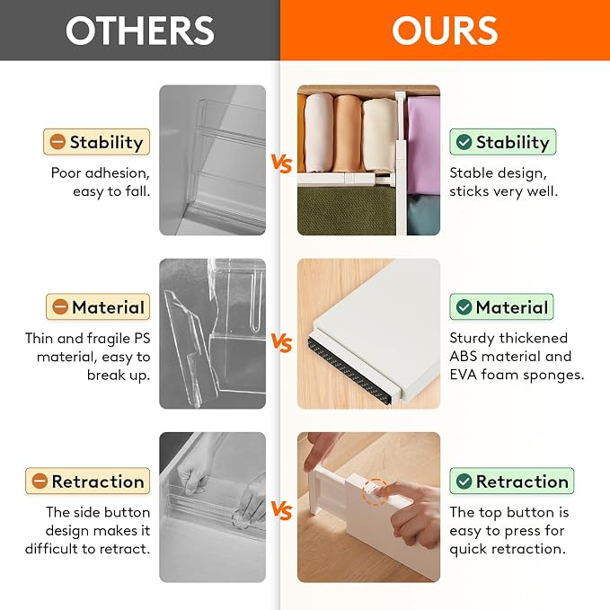 Lifewit 4" High Upgrade Drawer Divider, Adjustable Drawer Organizer Clothes | 6 Pack 11"-17" Expandable Beige Plastic Drawer Separator for Dresser, Kitchen, Closet, Nursery, Office Organization & Storage - Image 4