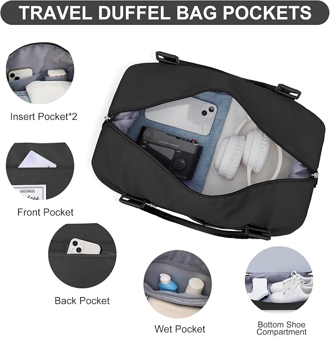 Weekender Bags for Women,Travel Duffle Overnight Bag with Shoe Compartment | Personal Item Carry On Bag,Gym Bag,3 Pcs Set - Image 5