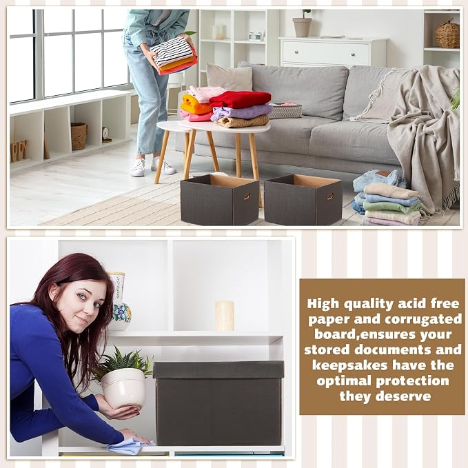10 Pcs 15 x 12 x 10 Inch Archival Storage Cartons Bulk, Acid Free Buffered Corrugated Board Ready-To-Assemble Photo Storage Box for Storing Documents Magazines Photos Cards(Black) - Image 6