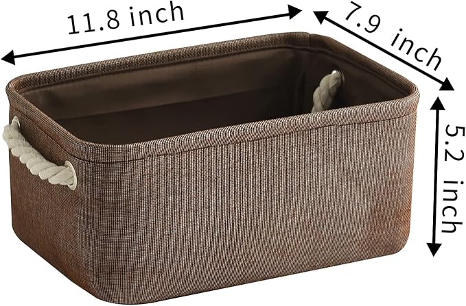 Storage Basket for Organizing - 12x8x5 inch Small 6 Pack Collapsible Storage Bin for Shelves with Handles, Canves Storage Box for Cloth Closet Organizer Gift Toy (Brown) - Image 6