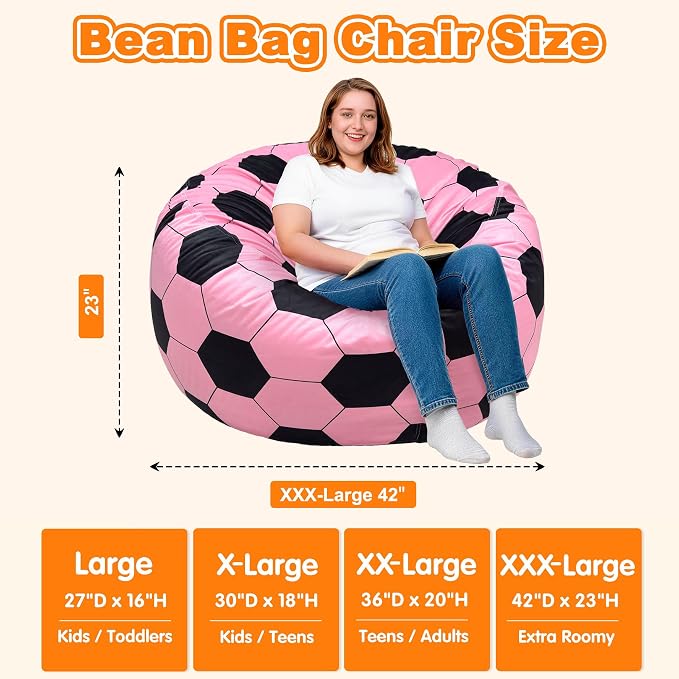 Lukeight Soccer Bean Bag Chair for Teens and Adults, Memory Foam Filled Floor Lounger, Washable Velvet Cover with Inner Liner, Beanbag Chair with Filling for Gaming and Reading, XXX-Large 42"D x 23"H - Image 2