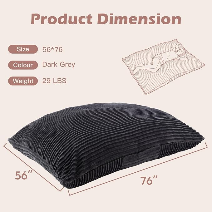 Bean Bag Chair, Giant Bean Bag Chair, 4 in 1 Convertible Beanbag Chairs for Adults with Removable Cover, Memory Foam Floor Cushions, Living Room, Bedroom, Dark Grey - Image 2