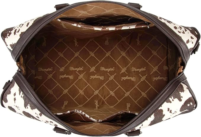 Wrangler Rustler Wildside Cow-Print Weekender Duffel Bag Large Carry On Bags with Tassels, Coffee - Image 6