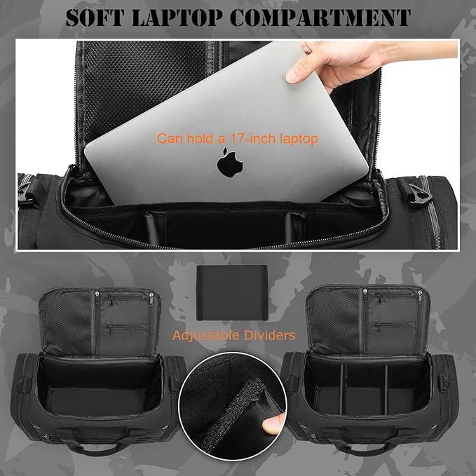 45L Large Duffle Bag for Men & Women - Military Tactical Gym Bag for Travel | Weekender Large Sports Bag with Dividers for Hockey Football Baseball Soccer Basketball & Team Training, Black - Image 5