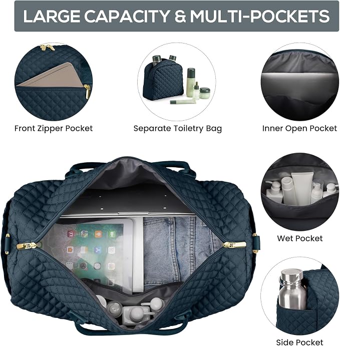 Travel Weekender Bags for Women - Duffle Bag Women with Shoe Compartment Carry On Overnight Bag with Toiletry Bag Duffel Bags with Wet Pocket for Gym Hospital Bags for Labor and Delivery Peacock Blue - Image 2