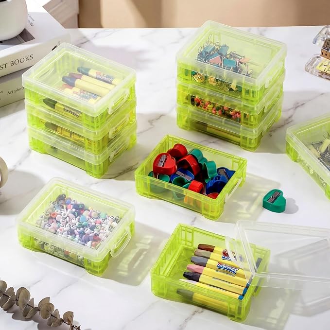 Suzile 40 Pcs Plastic Crayon Boxes Holds 24 Crayon with Snap Lid Storage Container Clear Stackable Case for School Office Classroom Supplies Pen Pencil Craft(Green) - Image 4