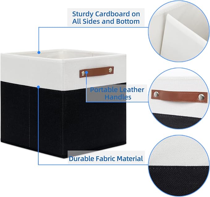Temary Foldable Storage Cubes Set of 4 - Organizers with Handles, Decorative Storage Boxes for Home, Office (White&Black) - Image 3