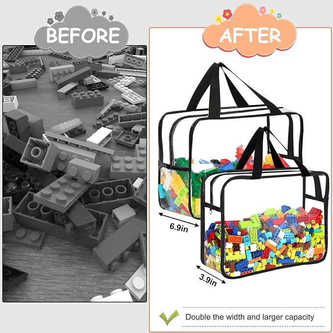 6Pcs 3Large & 3XL Toy Storage Bags with Labels Reusable Clear Toy Organizer | PVC Waterproof Transparent Organizer Bags with Zipper for Building Blocks, Puzzle, Board Games Travel Storage, Save space - Image 5