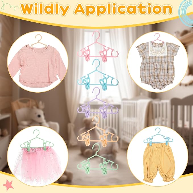 Hsei Baby Hanger with Clip for Pant,15 Packs Total,Macaron Color,10.6 Inch | 5 Kids Plastic Hanger with 10 Clips for Newborn, Nursery, Daycare, Preschool, Closet, Wardrobe Organizer for Baby Shower - Image 5