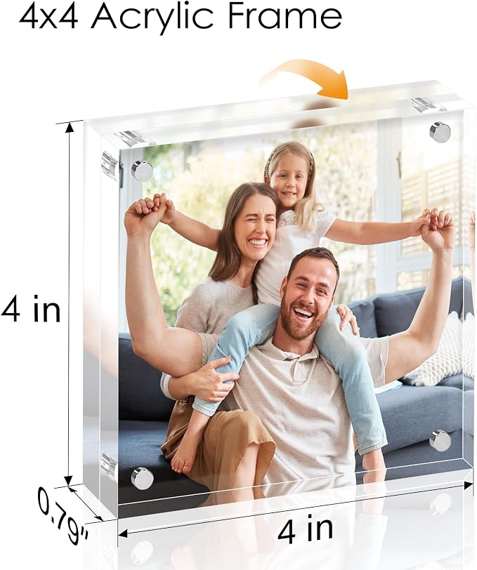 4x4 Acrylic Picture Frame Set of 6, 20mm Thick, Tabletop Display | Double-Sided Transparent Magnetic Frameless Photo Frame, for Photos, Fits Home, Office - Image 2
